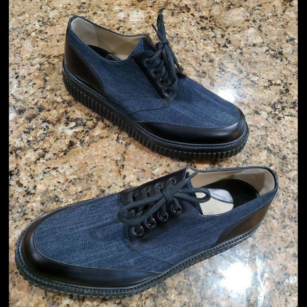 Paul Andrew Blue Cotton Denim Black Leather Ethan Oxford Mens Shoes 42 9 $795